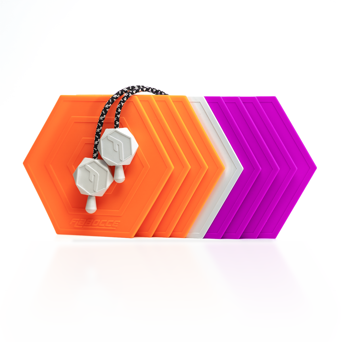 The Phoenix flat bocce set with fuchsia and orange flabs