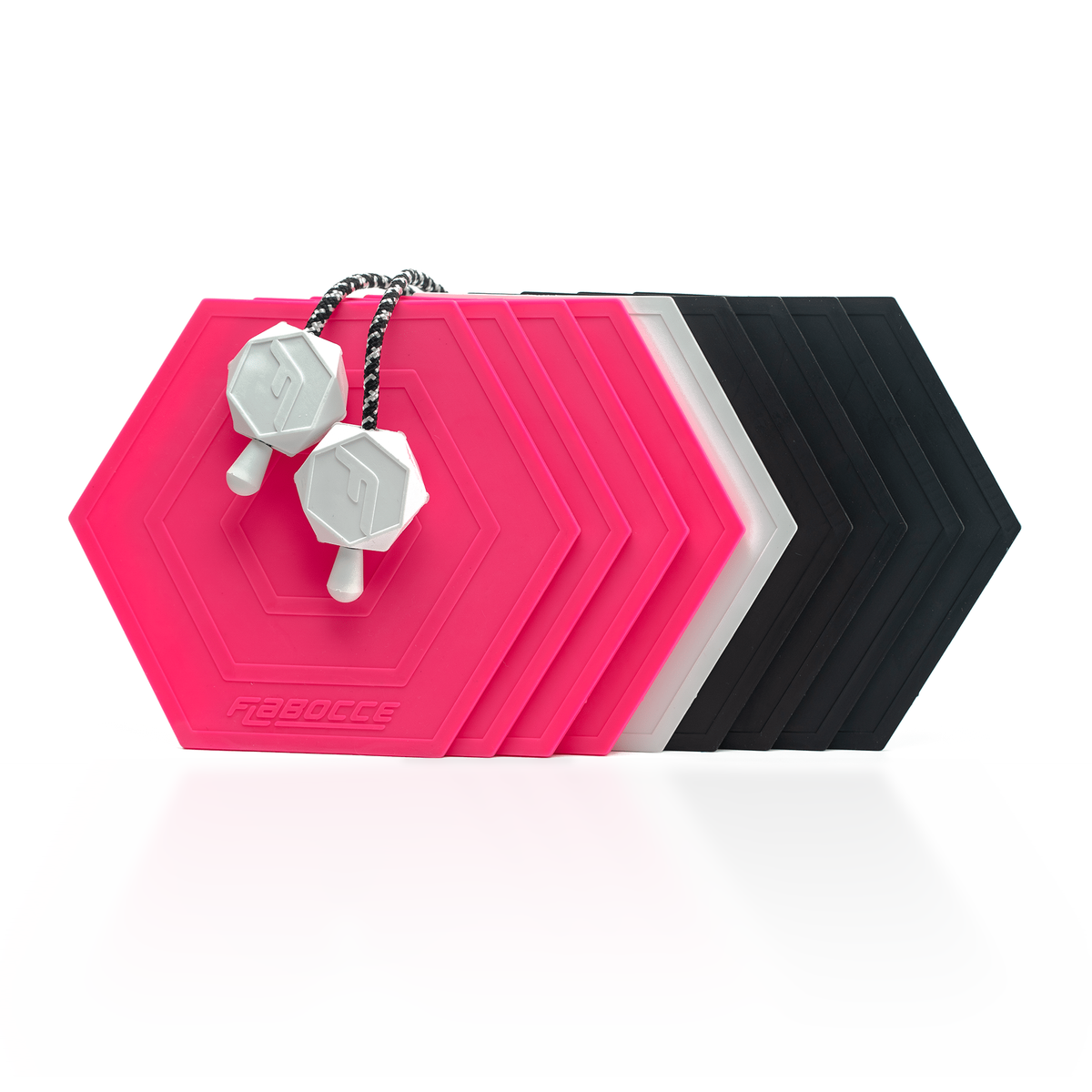 The Punk flat bocce set with hot pink and Eco Black flabs