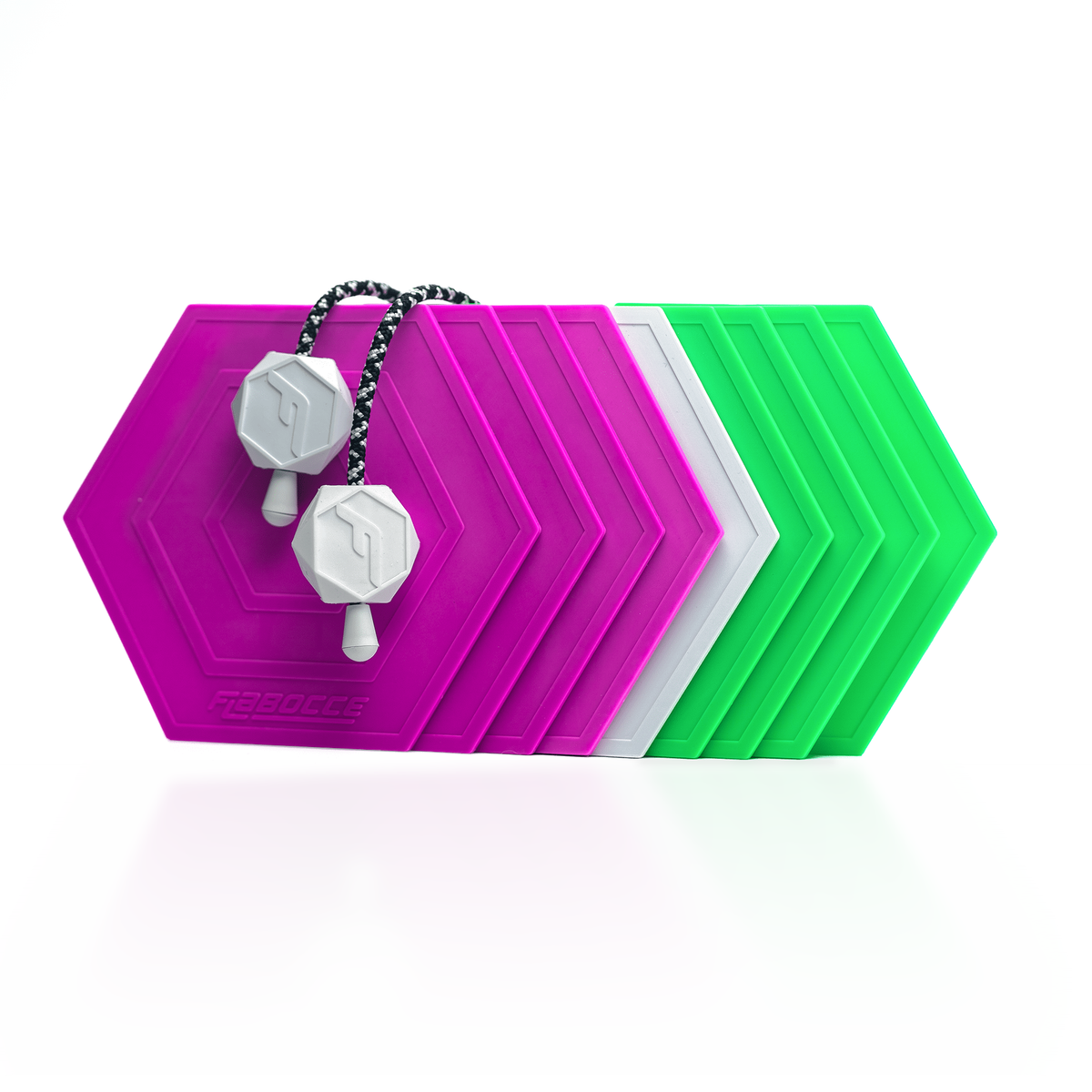 The Turtle flat bocce set with green and fuchsia flabs
