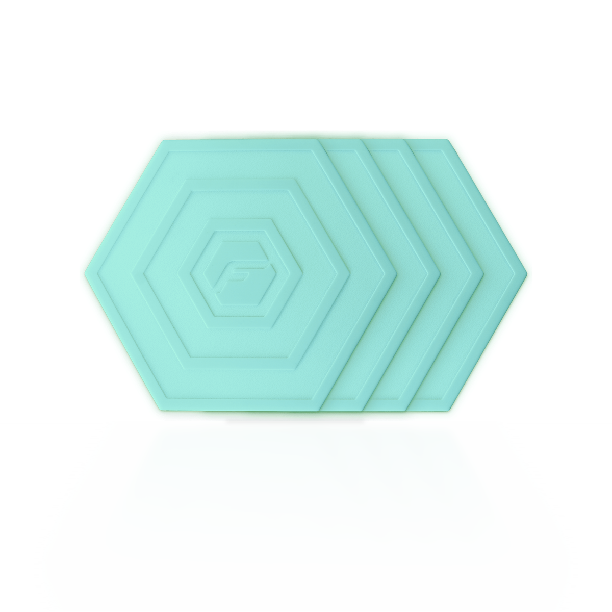 Ice Blue Flab 4-Pack: four soft hexagon flabs for flat bocce, stacked