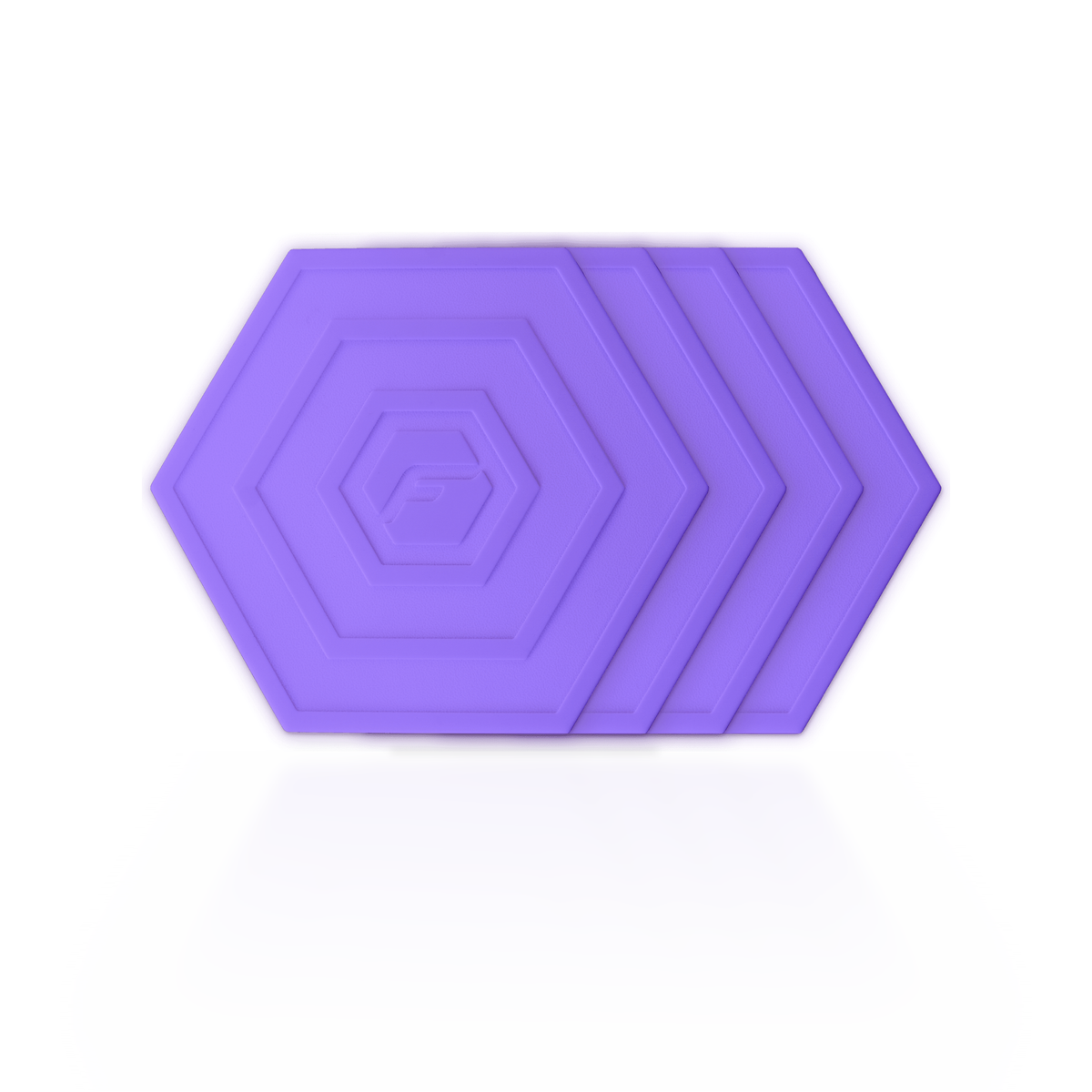 Lavender Flab 4-Pack: four soft hexagon flabs for flat bocce, stacked