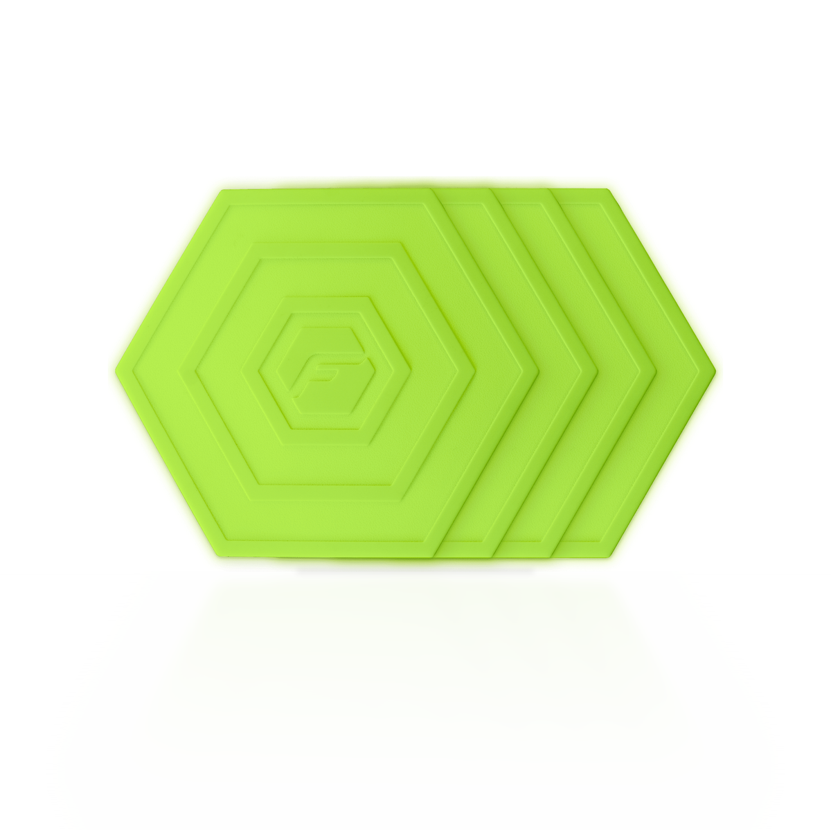 Lime Green Flab 4-Pack: four soft hexagon flabs for flat bocce, stacked