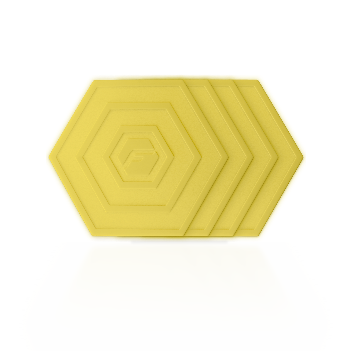 Mellow Yellow Flab 4-Pack: four soft hexagon flabs for flat bocce, stacked