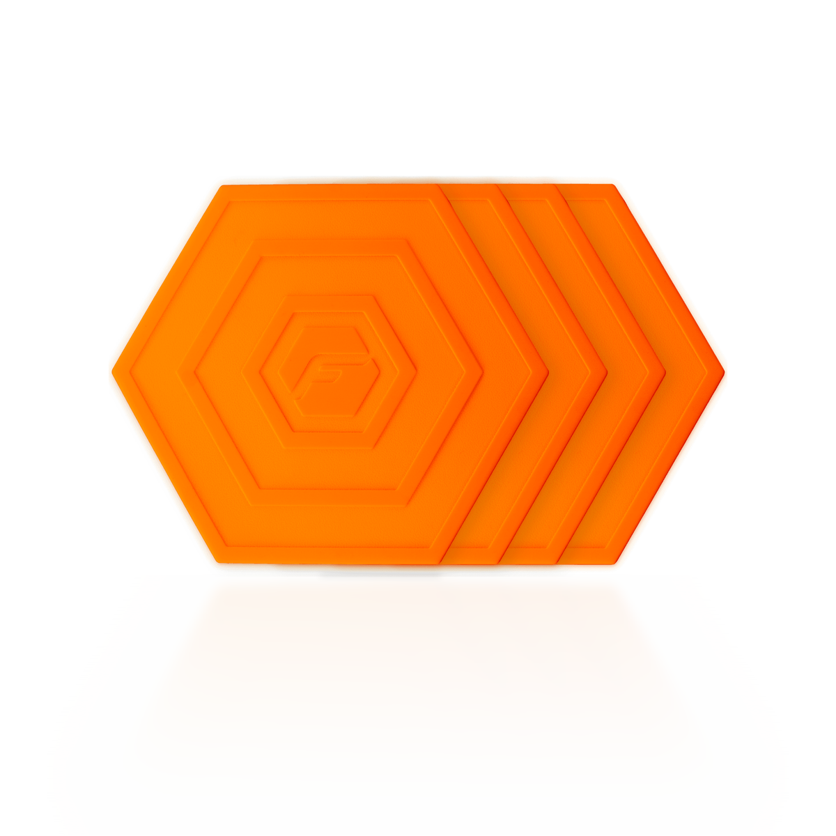 Orange Flab 4-Pack: four soft hexagon flabs for flat bocce, stacked