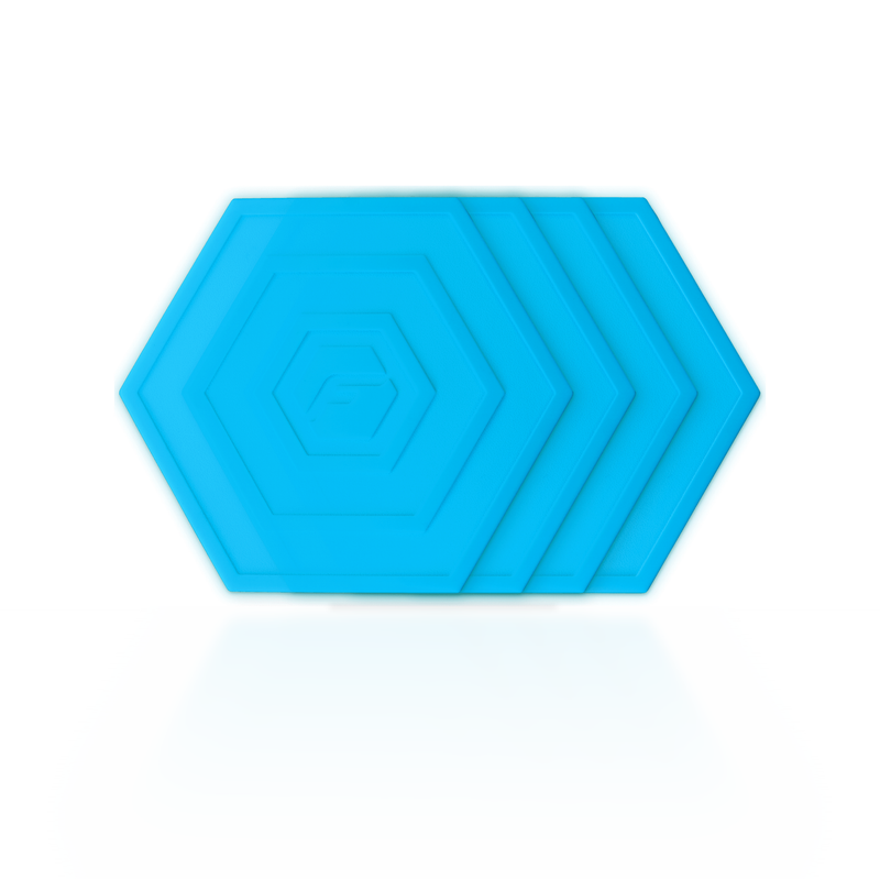 Blue Flab 4-Pack: four soft hexagon flabs for flat bocce, stacked