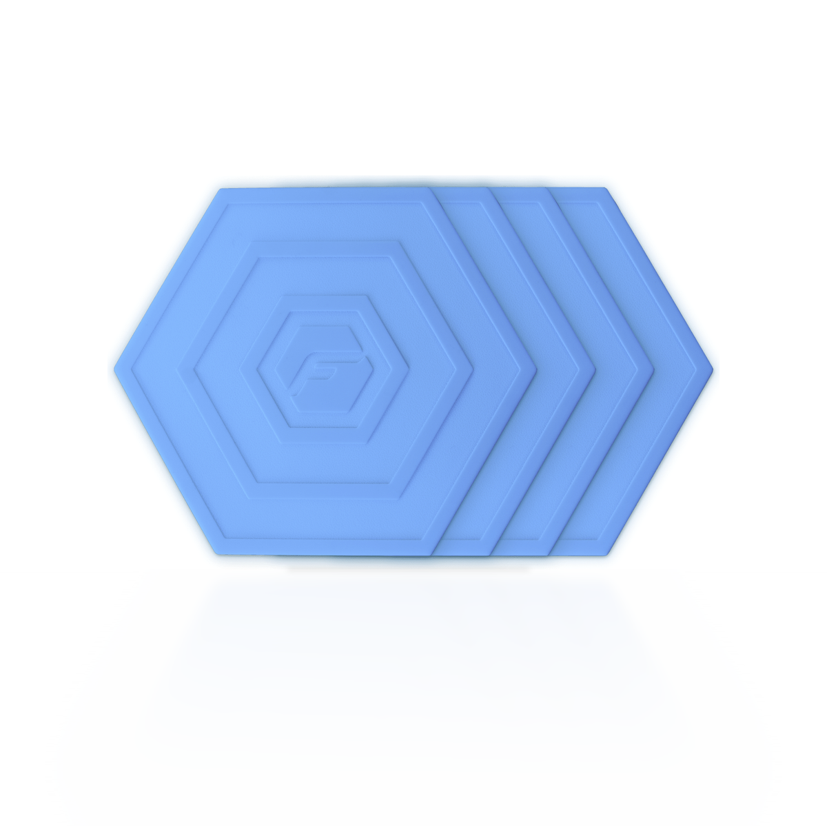 Cornflower Flab 4-Pack: four soft hexagon flabs for flat bocce, stacked