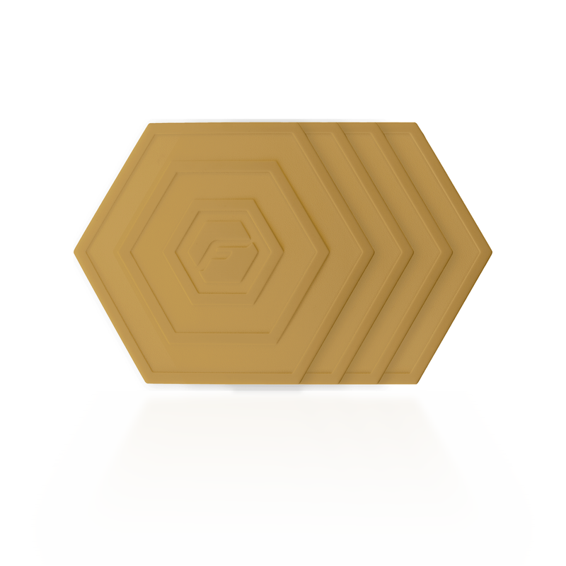 Gold Flab 4-Pack: four soft hexagon flabs for flat bocce, stacked
