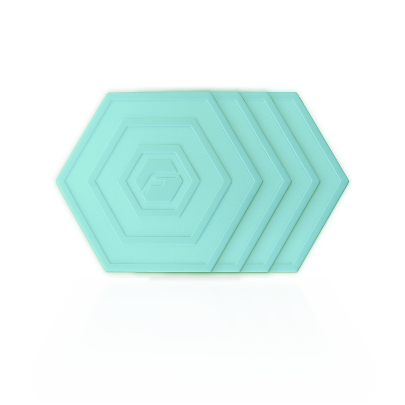 Ice Blue Flab 4-Pack: four soft hexagon flabs for flat bocce, stacked