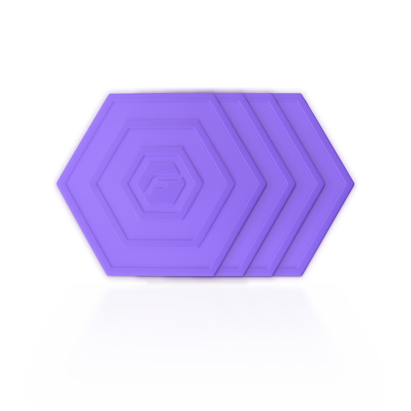 Lavender Flab 4-Pack: four soft hexagon flabs for flat bocce, stacked