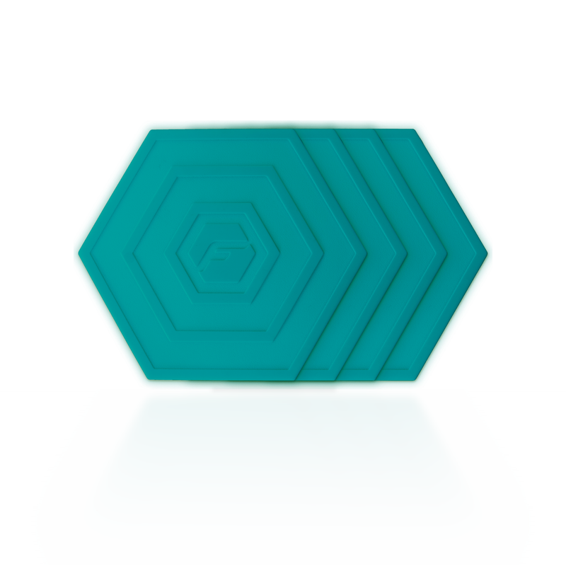 Teal Flab 4-Pack: four soft hexagon flabs for flat bocce, stacked