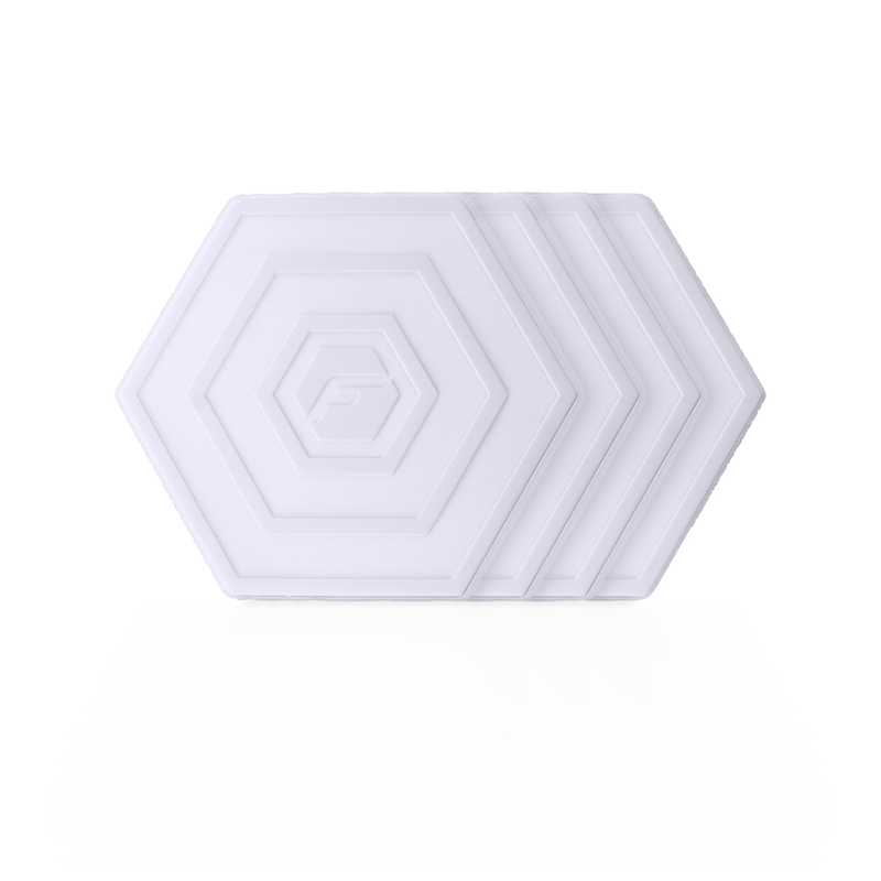 White Flab 4-Pack: four soft hexagon flabs for flat bocce, stacked