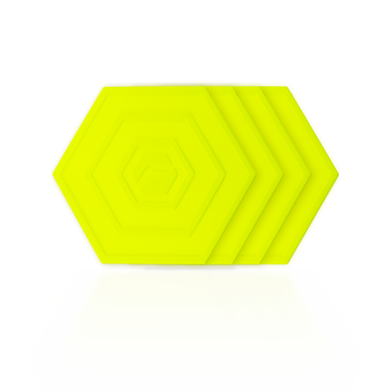 Yellow Flab 4-Pack: four soft hexagon flabs for flat bocce, stacked